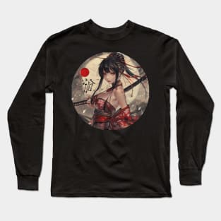 Japanese Samurai Girl Round Long Sleeve T-Shirt